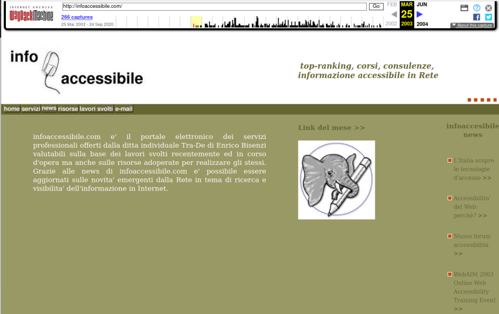 la homepage di infoAccessibile risalente al 2003